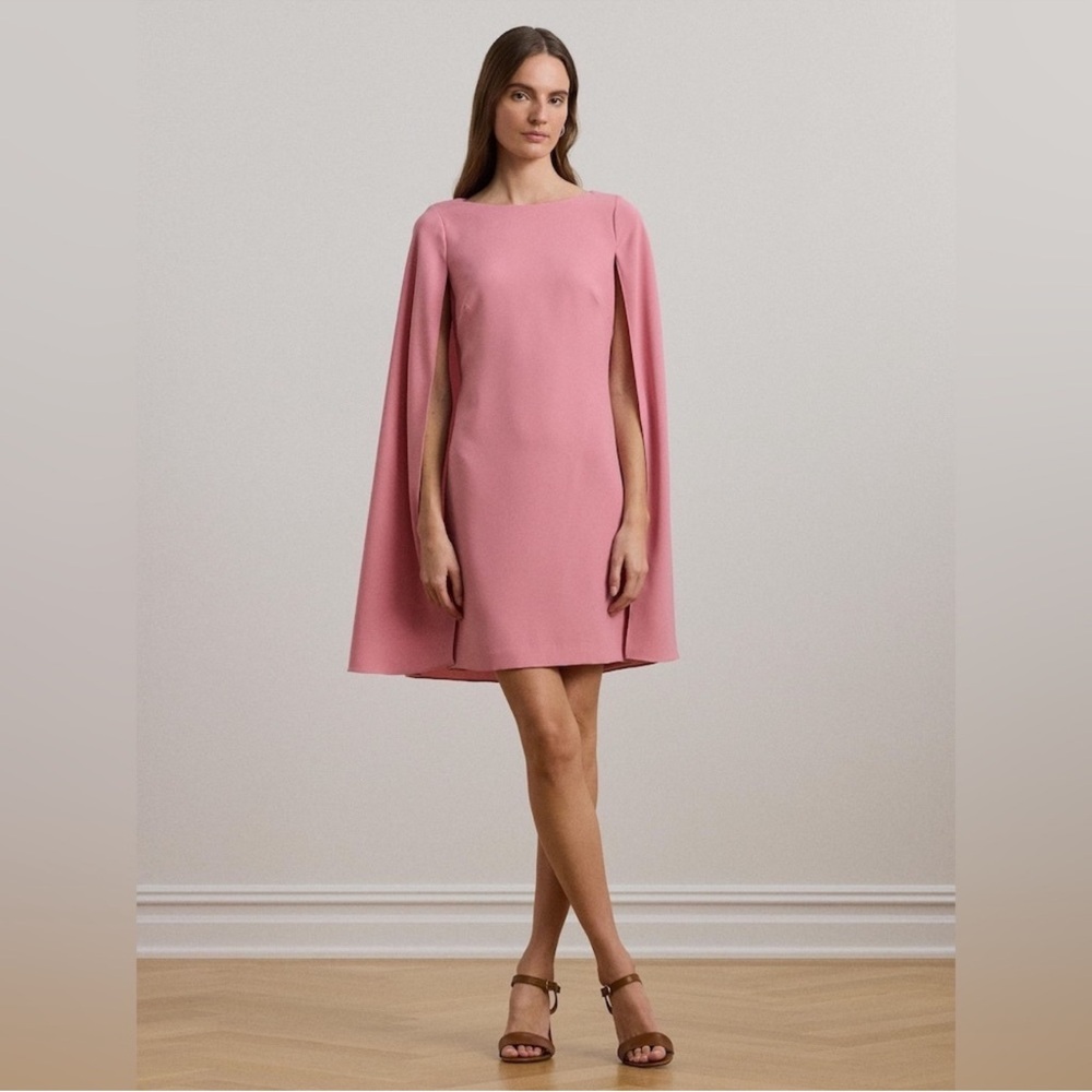 Elegant Pink Cape-Sleeve Mini Dress